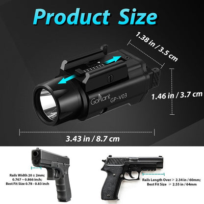 GOPLANT 1750 Lumens Weapon Laser Light Combo - Adjustable Rail LED Light and Green Laser Flashlight, Aircraft-Grade Aluminum, Magnetic Rechargeable Strobe Tactical Flashlight for Picatinny or GL Rail