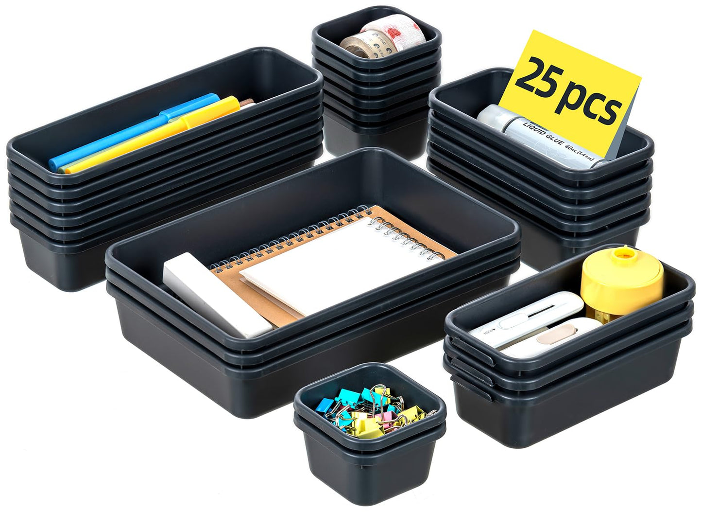 Kutesna 25 PCS Interlocking Desk Drawer Organizer Separator for Office,Bathroom,Kitchen,Makeup,Tool（4 Sizes）