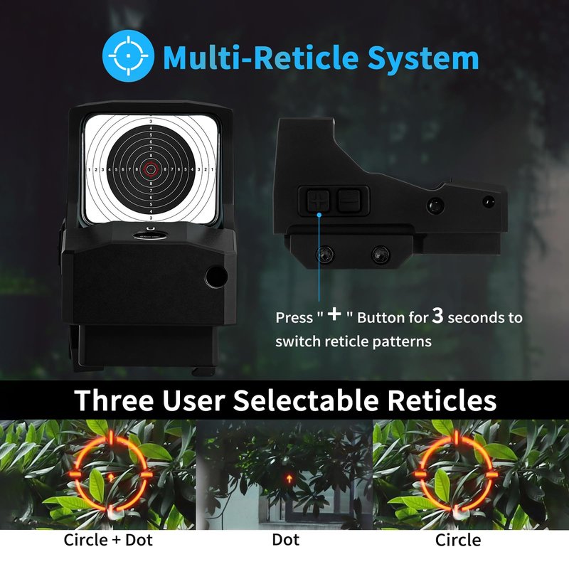 ToopMount 1x29mm Reflex Dot Sight, Multi-Reticle 3 MOA Red Dot Sight, Shake Awake 11 Levels Illuminated Multi-Coated Red Dot Scope, 1000G's Shockproof Waterproof Red Dot Optics for 20mm Picatinny