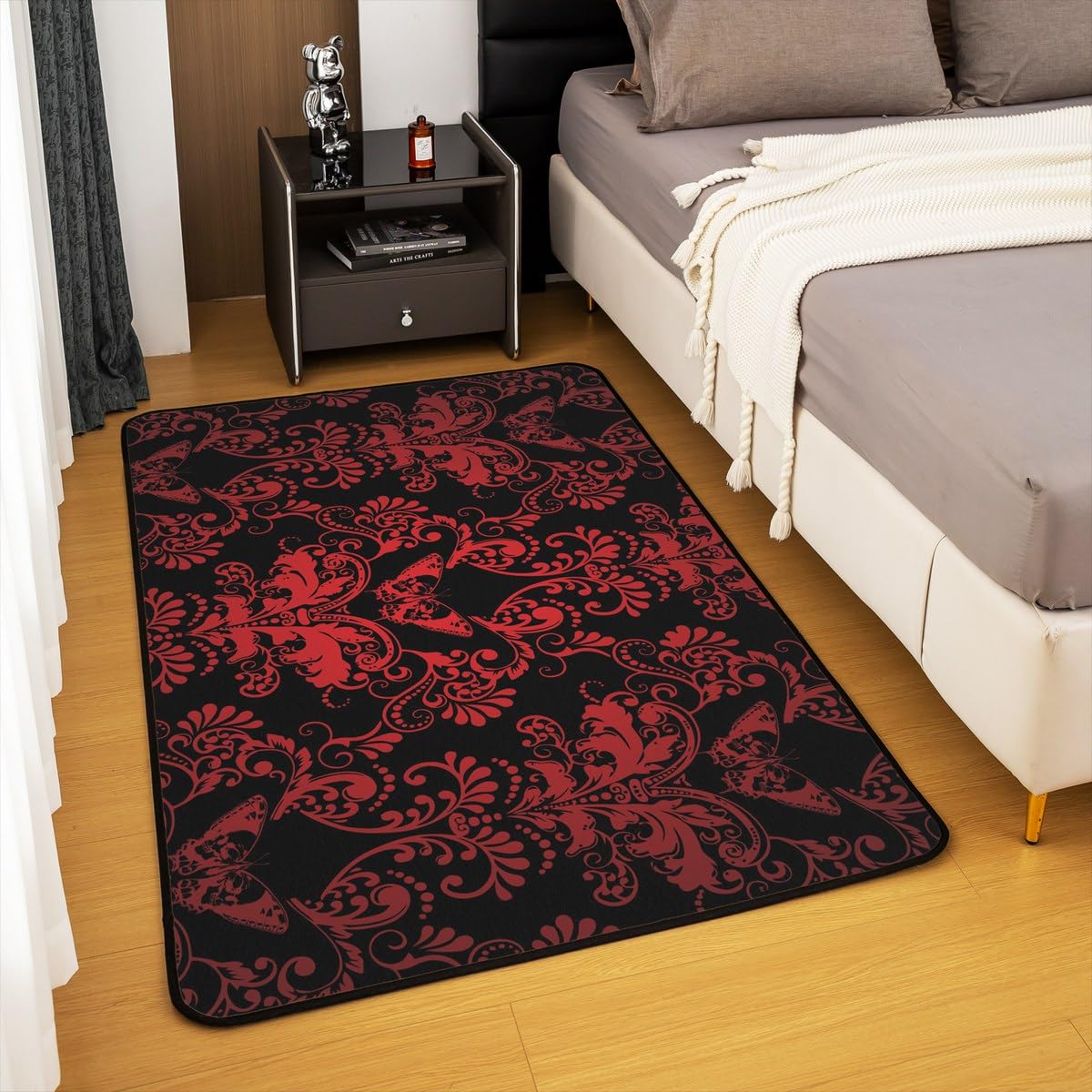 Erosebridal Red Ombre Damask Indoor Floor Mat for Adult Girls Women Gothic Victorian Style Area Rug Medallion Design Carpet Bohemian Exotic Decorative Accent Rug for Bedside Classroom,5x7