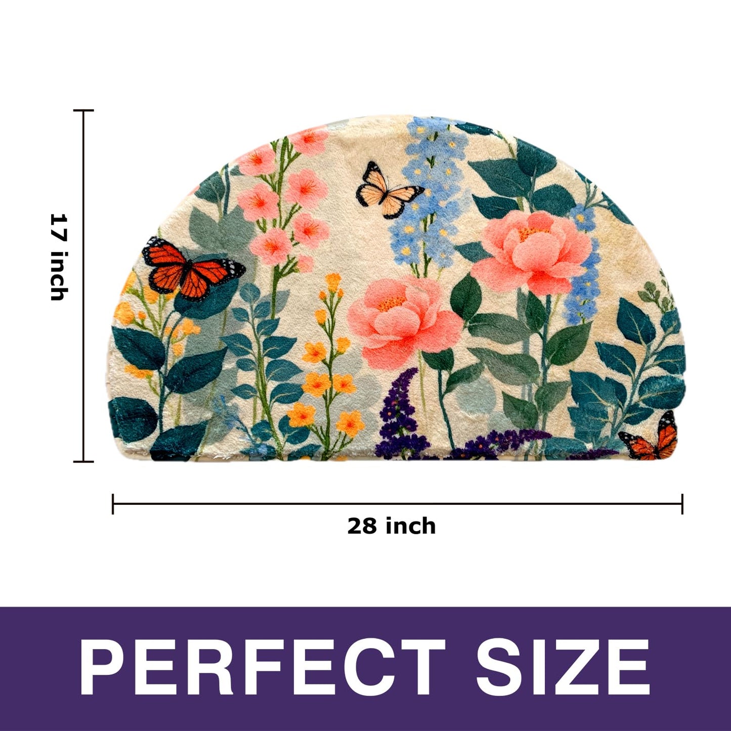 Half Round Butterfly Bathrug Doormat Outdoor Rug Non-Slip Bath Rugs Semi Circle Flower Bathroom Door Mat Welcome Mats Decor Floral Style Mats (Grass)
