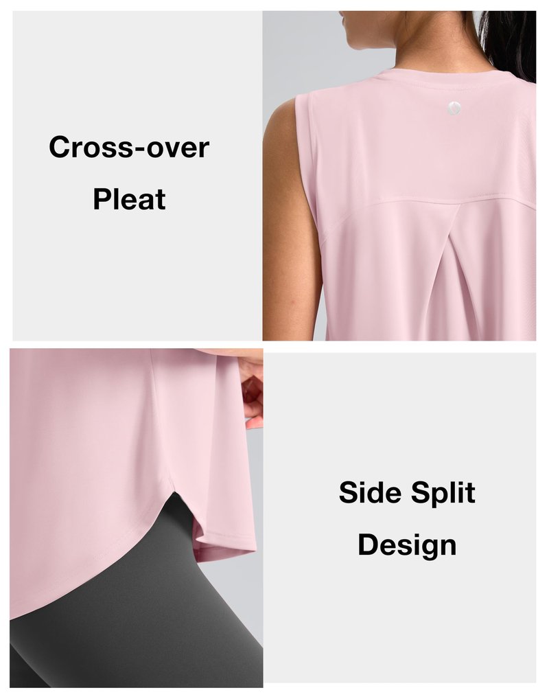 SANTINY Women's Sleeveless Workout Tops Breathable Lightweight Active Tennis Yoga Shirts Athletic Running Tank Tops for Women (Pink_L)