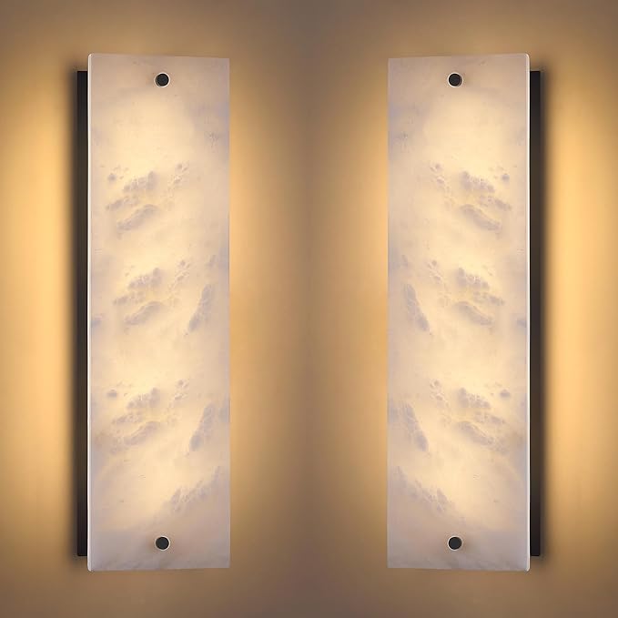 2 Pack 4 Light 19.1" Alabaster Marble Bathroom Wall Sconce Modern Concise Style Wall Light Fixture,Black Finish for Bedroom Hallway Bedside