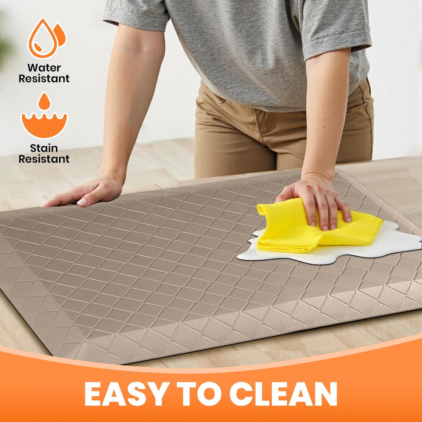 TranquilMoments 4/5 Inch Extra Thick Kitchen Mats for Floor,Non Slip Anti Fatigue Kitchen Rugs,Waterproof Stain Resistant Sink Mat,Cushioned Standing and Comfort Mats for Office (17"x24" Khaki)