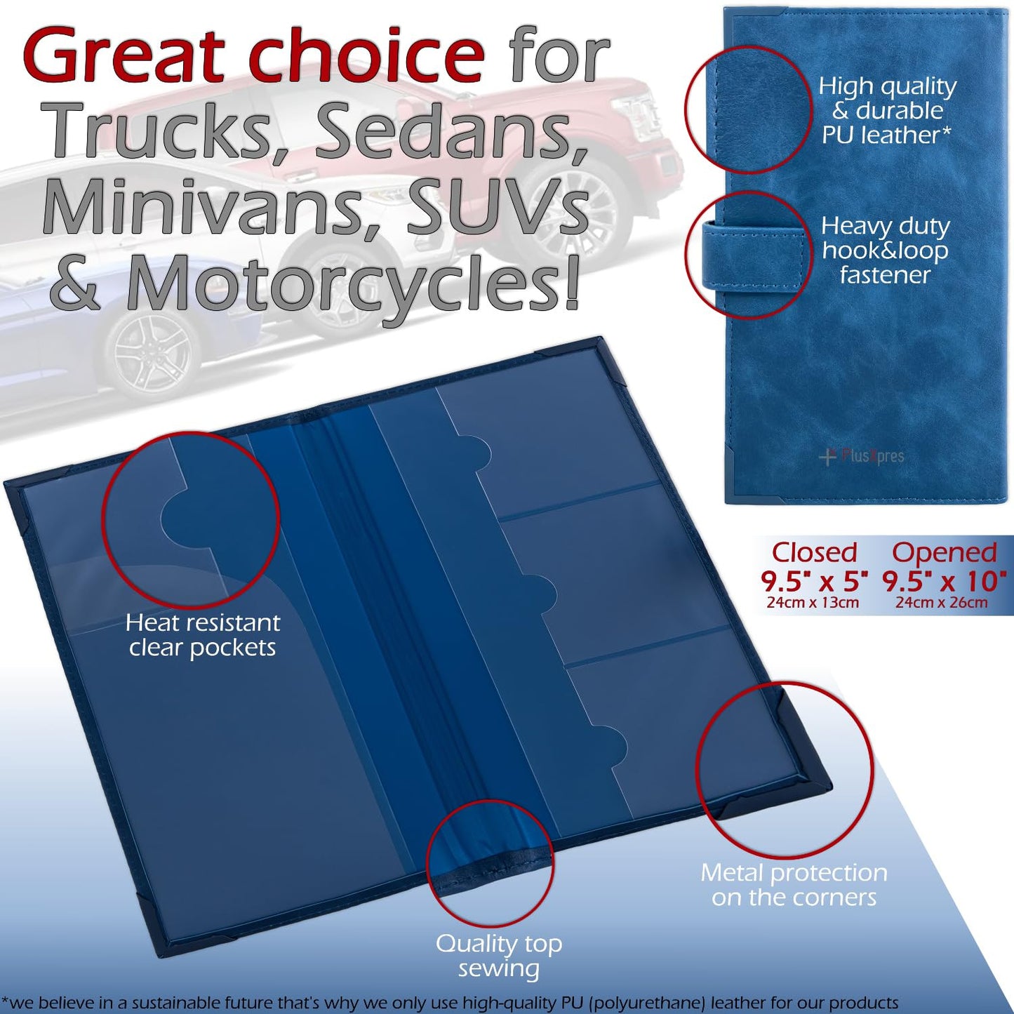 Auto Insurance and Registration Card Holder - Vehicle Glove Box Document Organizer - Car Essential Paperwork Holder for DMV, AAA, Contact Information Cards - Premium PU Leather Wallet Case - Blue
