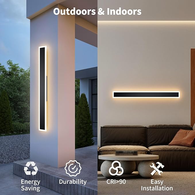 2 Pcs Modern Outdoor Wall Lights 39.4inch Dimmable 3000K-6000K with Remote Control Waterproof IP65 Exterior Long Wall Sconce for House Garage Patio