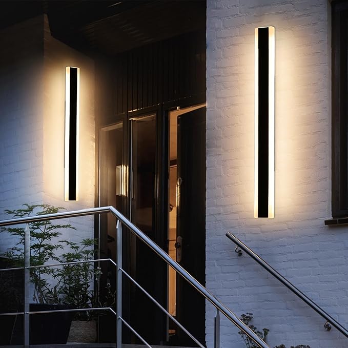 2 Pack 39.3inch Modern Outdoor Wall Sconce, 3 Color Lights 3000K/4500K/6000K, IP65 Waterproof Wall Light Fixture, White Acrylic, 36W, Outdoor Lighting for Porch, Patio, Fence, Garden