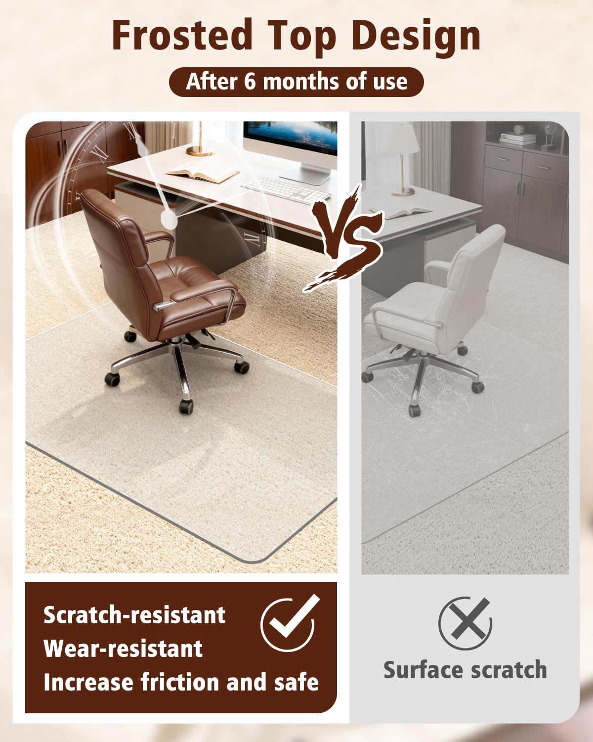 Soimeat Hard Frosted Office Chair Mat for High Pile Carpet and Hardwood Floor, 32" x 55" Anti-Slip Computer Rolling Chair Mat, Heavy Duty Chair Pad Under Desk Carpeted Floor Protector for Home, 1 PCS