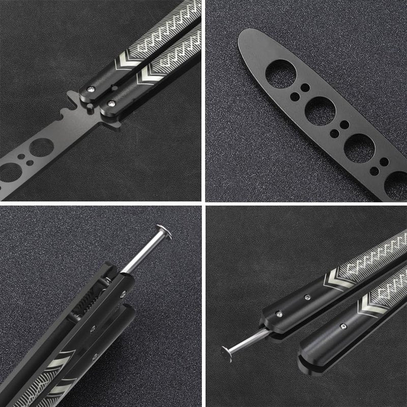 Butterfly Trainer - Practice Balisong - Butterfly Knives NOT Real NOT Sharp Blade - Cool Design - Black Dull Trick - Butter Fly Training - CSGO Fidget Toy - Gift for Husband, Father, Son, Teens K14B