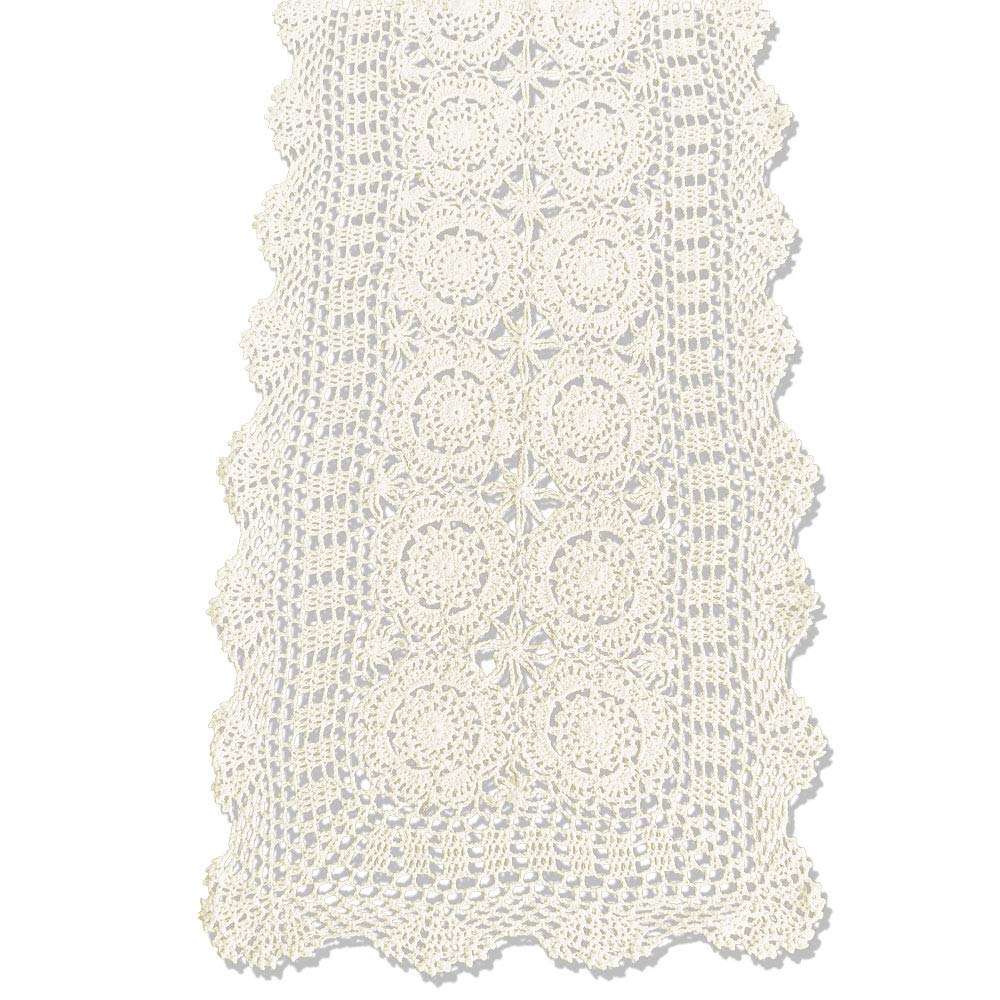 KEPSWET Cotton Handmade Crochet Lace Table Runner Beige Rectangle Coffee Table Dresser Decor (14x36 inch)