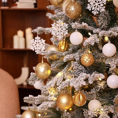 Christmas Tree Ornaments Decorations Set-116ct 1.18-6.5 Inch Assorted White Gold Shatterproof Decorative Hanging Christmas Ball Ornaments Bulk,Xmas Tree Tabletop Decorations for Holiday Decor