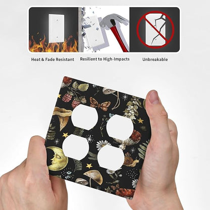 Decorative Light Switch Cover Plate Nature Plant Botanical Daisy Musrhoom Snails And Moon 2 Gang Socket Covers Double Duplex Wallplates Switch Plates and Outlet Covers for Bathroom Home Decor