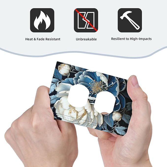 White Blue Flower Peonies Light Switch Cover 1 Gang Outlet Plate Single Duplex Wall Plate Covers Decorative Switchplate Covers Electrical Faceplate for Home Decor