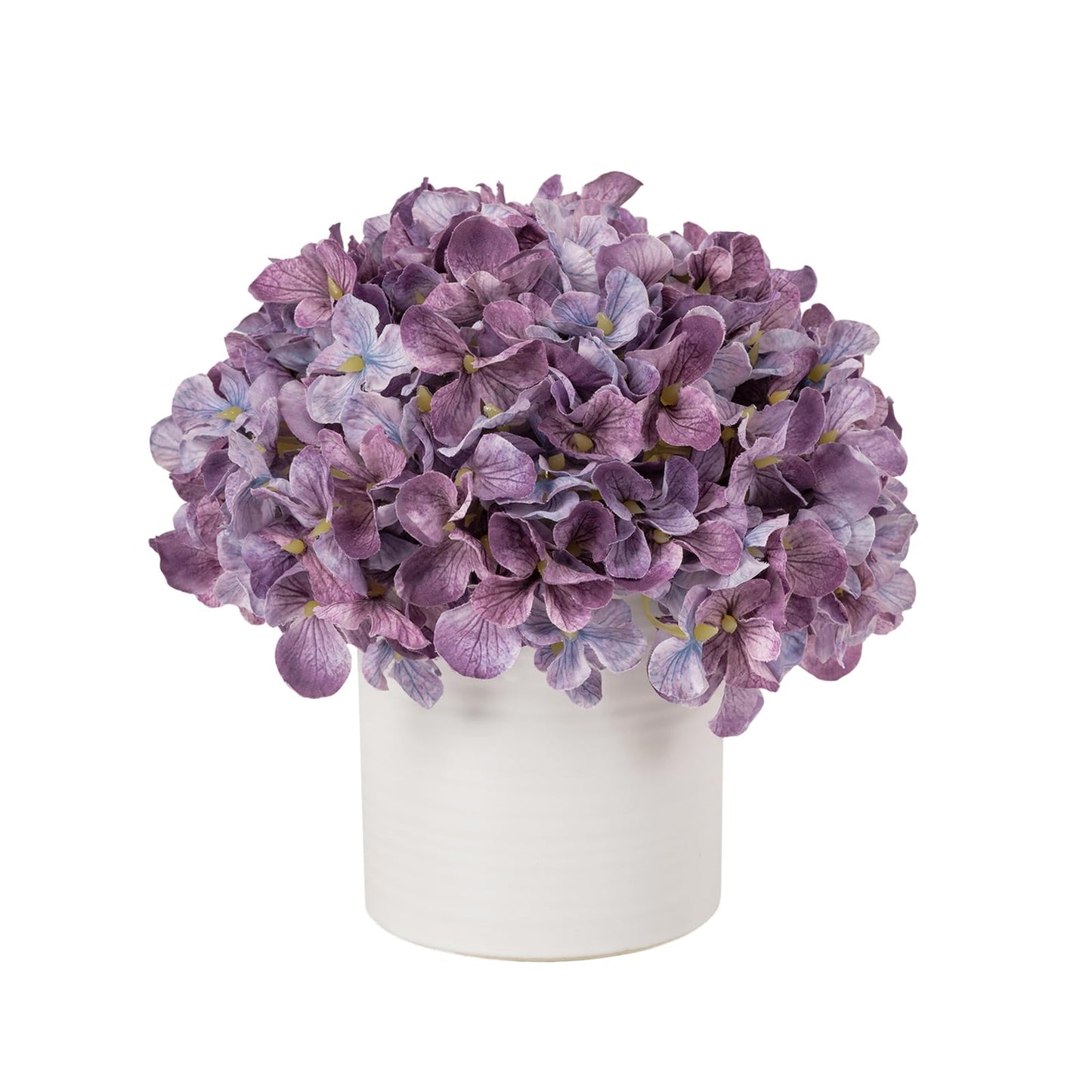 Hydrangea Fake Flowers in Vase, Artificial Flowers with Ceramic Vase Small Faux Potted Floral Arrangements for Bathroom Home Desk Kitchen Counter Vanity Shelf Coffee Table Centerpiece Decor (Purple)