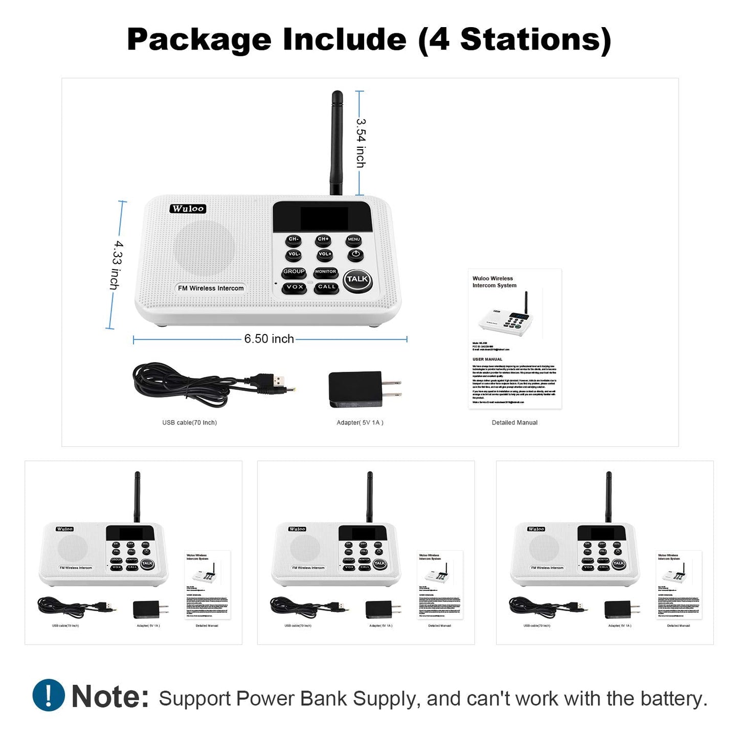 Wuloo Intercoms Wireless for Home 1 Mile Range 22 Channel 100 Digital Code Display Screen, Wireless Intercom System for Home House Business Office, Room to Room Intercom Communication (6 Packs, Black)