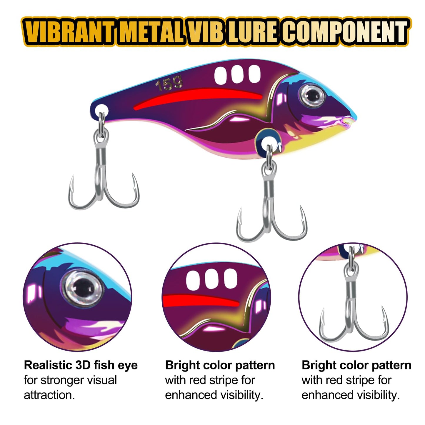 CWSDXM VIB Metal Lures Zinc Alloy Fishing Blade Spinner Bait with Treble Hooks Fishing Spoons Lures Pack of 5