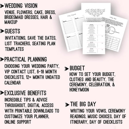 Wedding Planner Book and Organizer for Bride - Perfect Engagement Gift for Newly Engaged - Future Mrs Wedding Planning Binder with Rose Gold Accents, Tabs, Checklists - Bride to Be Gift