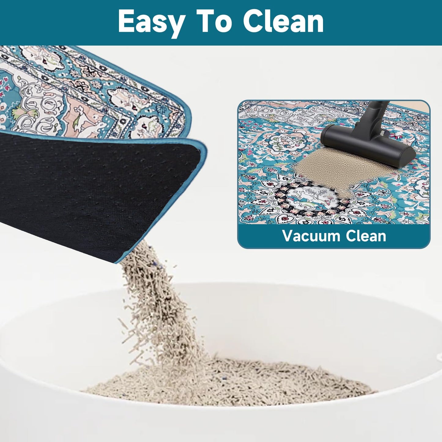 YOSEPATI Cat Litter Mat, Reusable Kitty Litter Trapping Mat 2 PCs, 24"x18" Washable Litter Mats for Cats, Waterproof & Non-Slip Compatible with Cat Box (Lake Blue Medallion, 24"x18"(2 PCS))