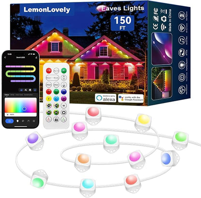 Permanent Outdoor Lights for House, RGB+IC IP67 Waterproof Smart Eave Lights 100ft with 50 LED, Eternity Lighting for Holiday Daily Decor, Work with Remote, APP