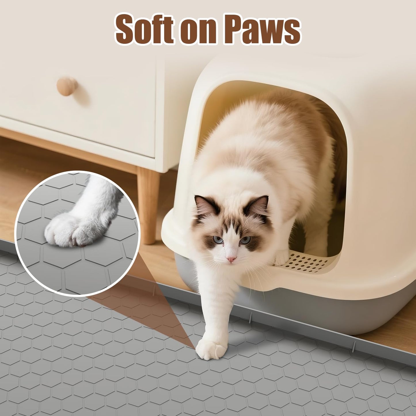 Pawinner Cat Litter Mat, 34" X 22" Large Silicone Mat Kitty Litter Trapping Mat, Waterproof Silicone Pad, Soft on Kitty Paws, Urine-Proof, Easy to Clean, Non-Slip Floor Protector for Floor