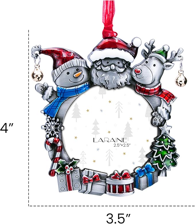 Laraine Christmas Tree Ornaments – Decorative Hanging 2025 Holiday Keepsake Gift Round Pendant with 2.5” Photo Frame Insert for Picture of Pet (Snowman Black)