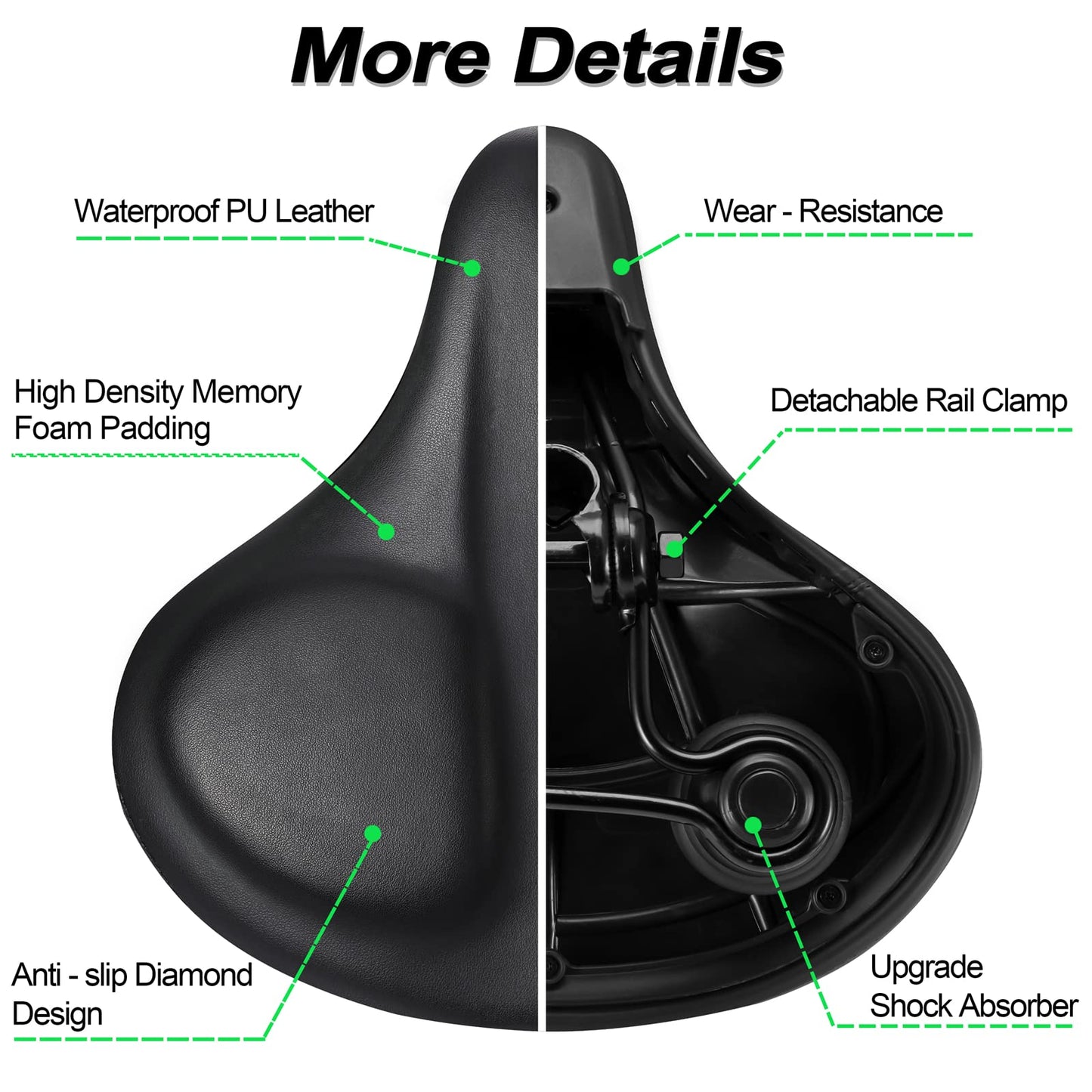 Oversized Comfortable Bike Seat Compatible with Peloton, Exercise or Road Bikes, Bicycle Seat Replacement with Wide Cushion,Easy to Install,Padded Bike Saddle for Men Women Comfort (Black Saddle)
