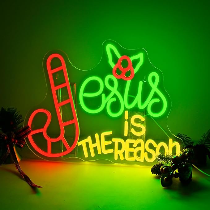 Jesus is the Reason Christmas Neon Sign Festive Holiday Xmas LED Light – Adjustable Brightness for Christmas Decor, Home, Gifts and Party Ambiance