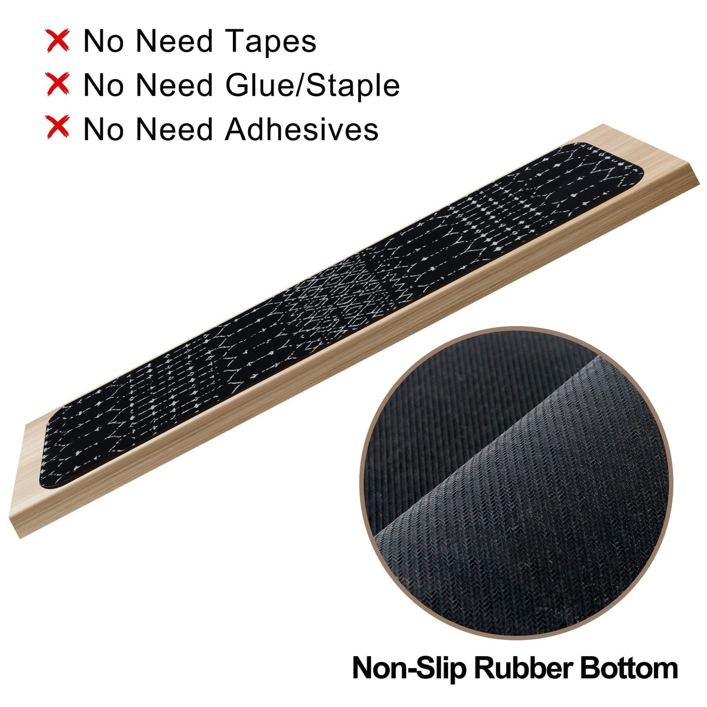 OJIA Stair Treads Non-Slip Stair Runners for Wooden Steps Indoor 15PCS 30"x8" Carpet Stair Treads Stair Mats Staircase Step Treads for Kids, Elders and Dogs, Stair Covers, Black
