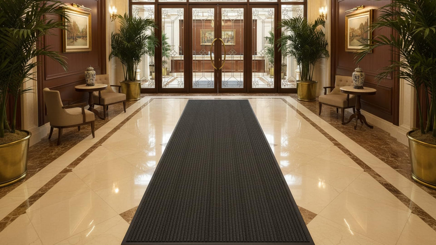 3x10FT Commercial Indoor Outdoor Door Mat Heavy Duty Front Door Mat Ultra Absorbent Muddy Dirt Resist Welcome Door Mats Rubber Backing Non Slip Doormat for Entryway High Traffic Area(Black)