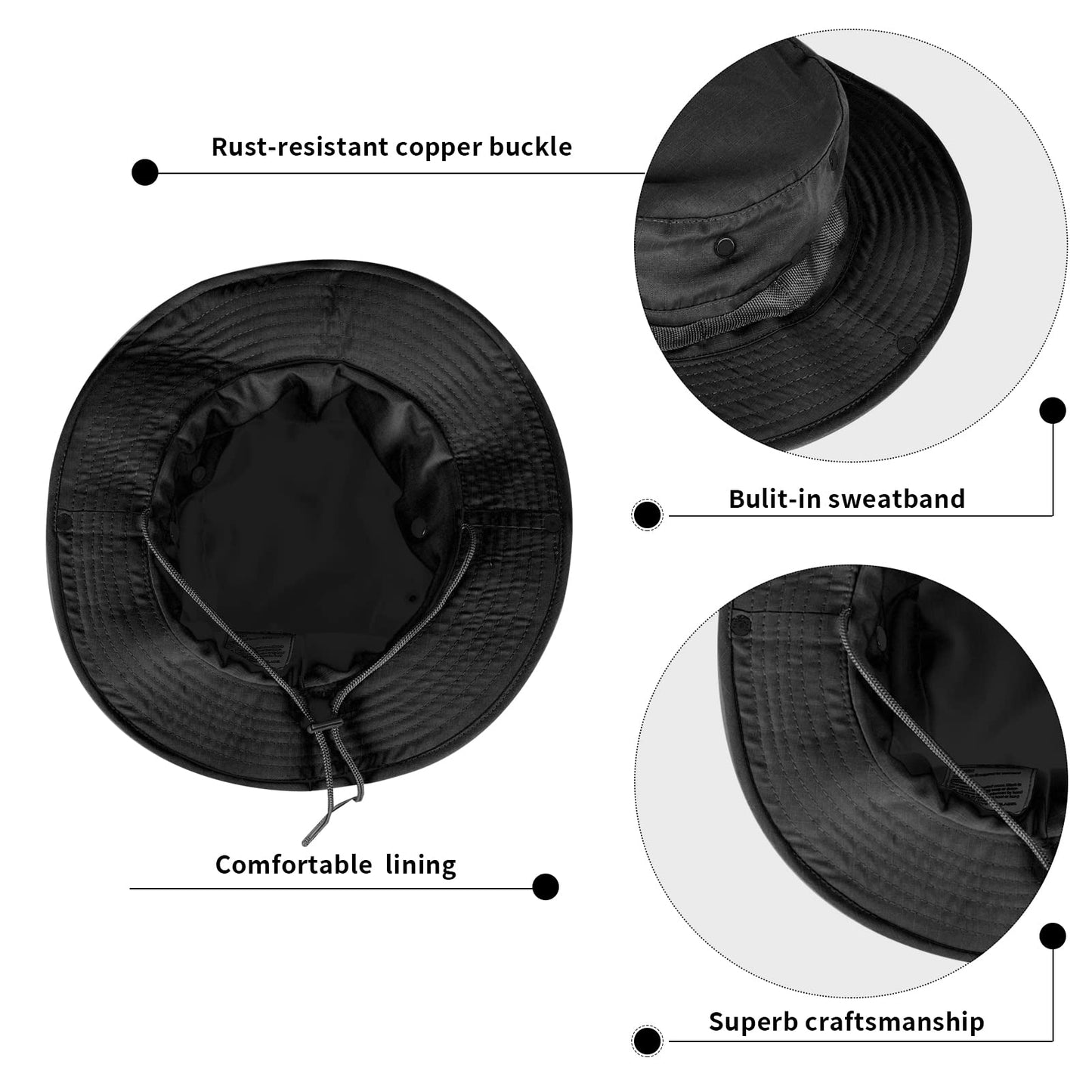 Sun Hats for Men Women Bucket Hat UPF 50+ Boonie Hat Foldable UV Protection Hiking Beach Fishing Summer Safari(Upgraded-1pack-Black)