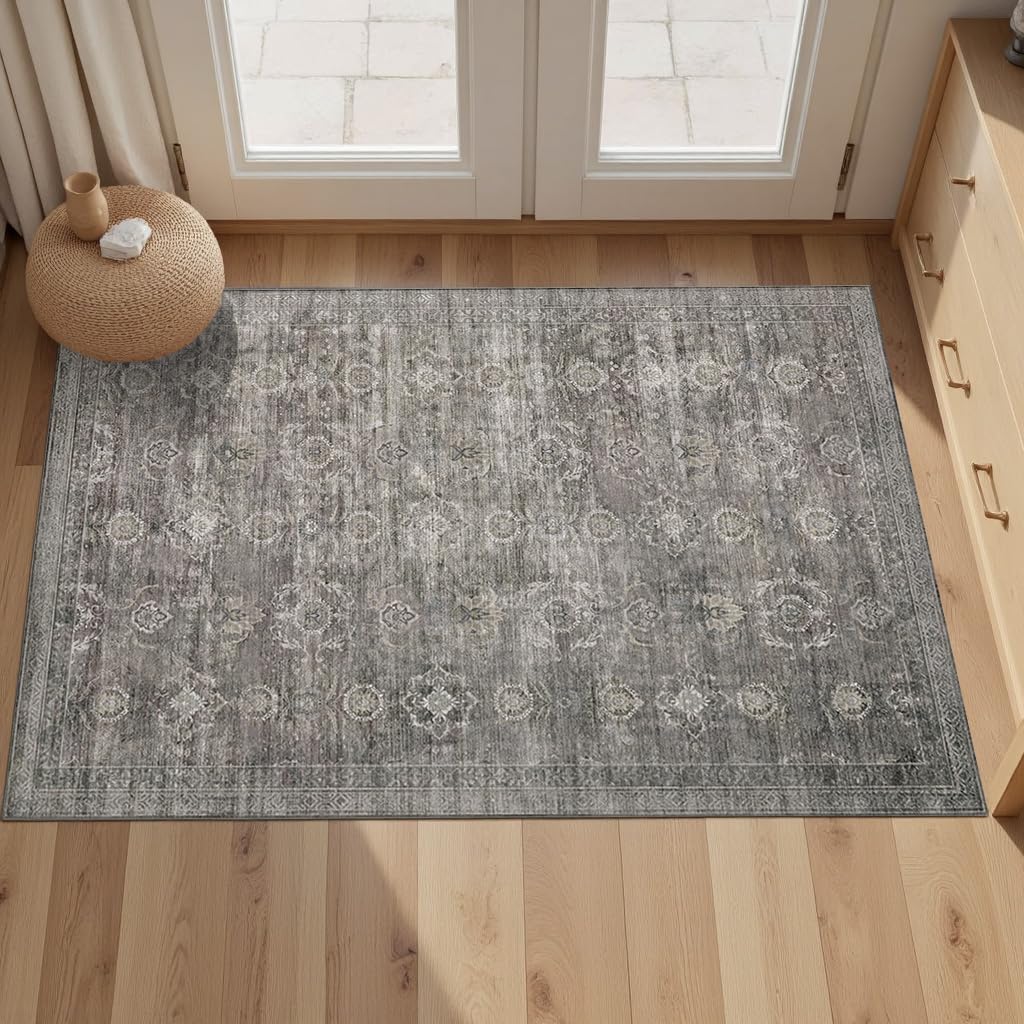 Rugxara Entryway Rug Door Mat, Washable Samll 2x3 Rug, Boho Grey Front Door Mat, Non Slip Area Rugs, Low Pile Throw Accent Entry Carpet for Indoor Entrance, Bathroom and Kitchen(Taupe/Grey 2x3ft)