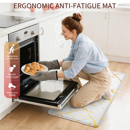 UKISS marbling Kitchen Rugs, Cushioned Kitchen Mats, Anti Fatigue Mat for Floor, Waterproof Kitchen Rug，Non-Slip Comfort Standing Mat for Kitchen&Office (White, 17.3 x 28 inches+17.3 x 47inches)