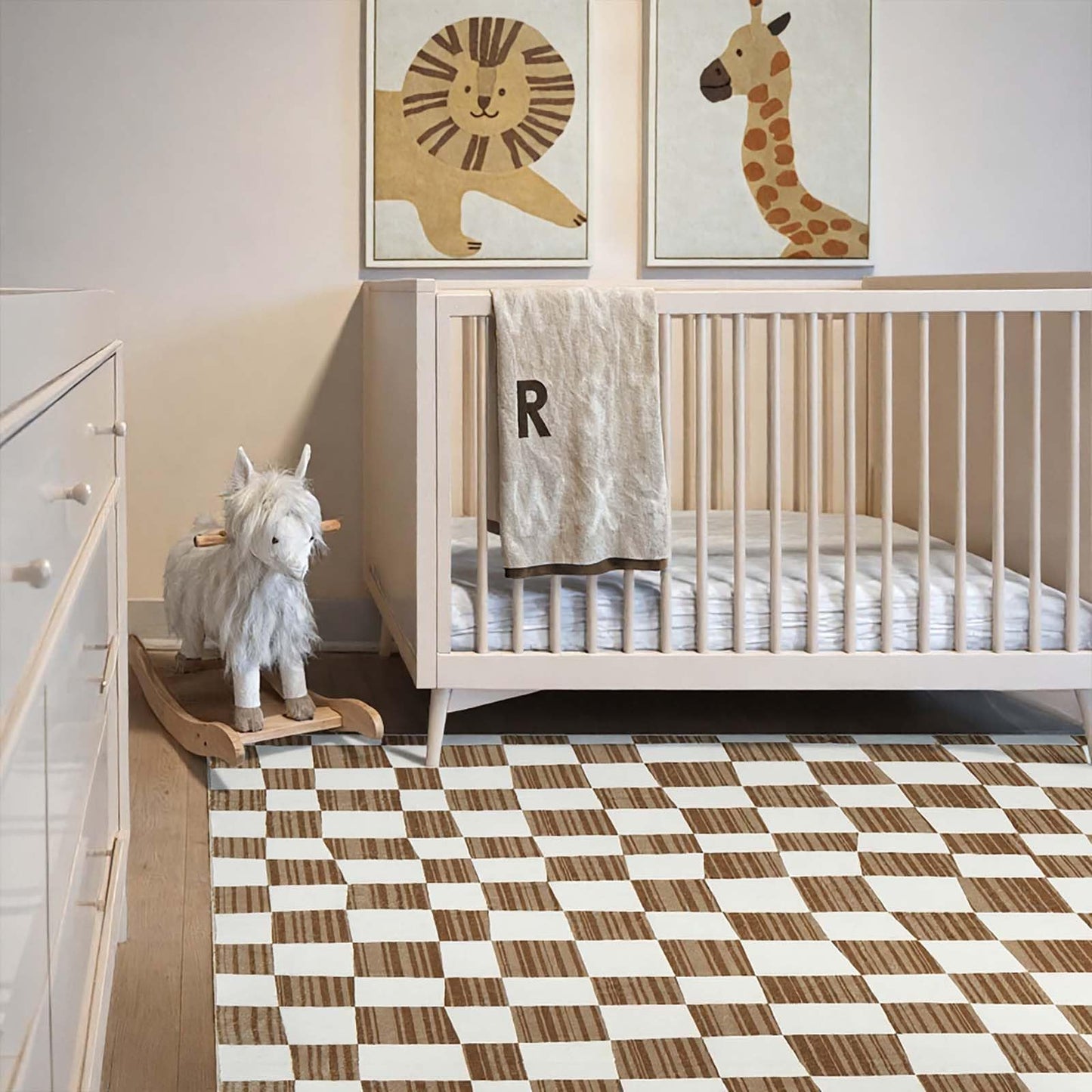 jinchan 5x7 Brown Checkered Area Rugs for Kids Room - Machine Washable Rug Modern Neutral Geometric Lattice Soft Non-Slip Carpet for Nursery Playroom Classroom Living Room Bedroom Home Office