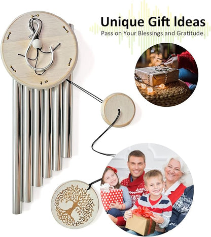 Wind Chimes Outdoors,33" WindChimes for Loss of Loved One,Memorial/Sympathy Gifts for Mother/Unisex/Father,Tree of Life Wind Chimes for Outside Zen Garden Home Yard Decoration (Silver)