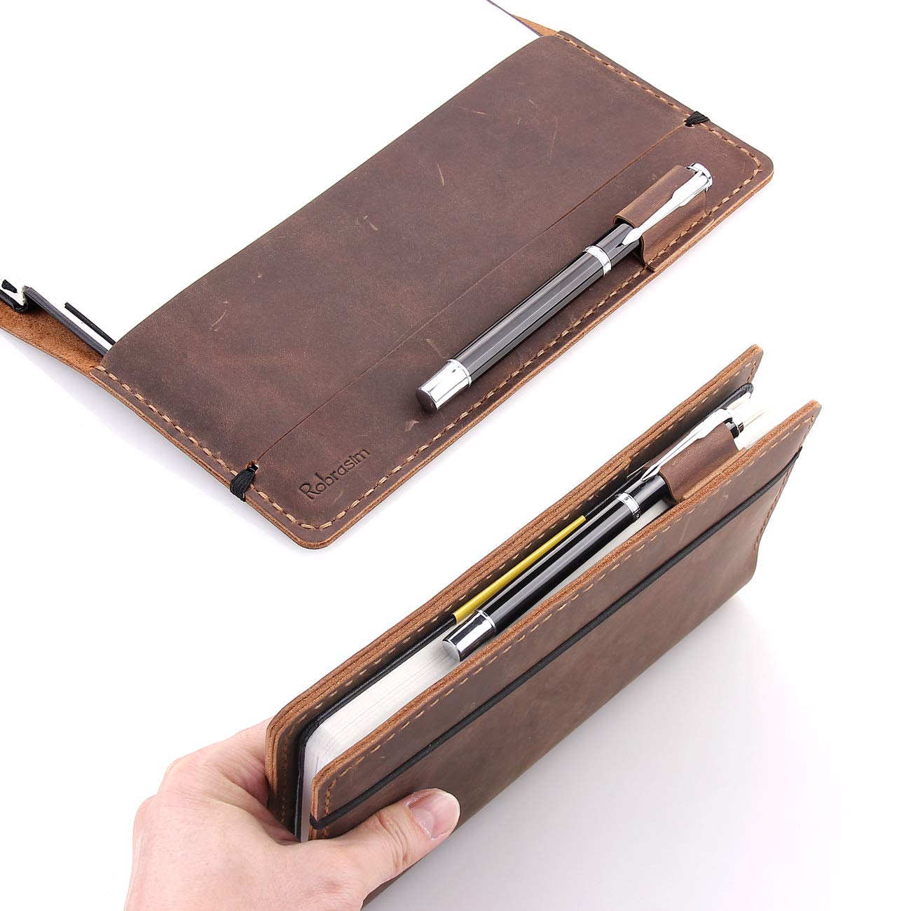 Robrasim Leather Journal Cover Fits for Moleskine Large Hard Cover Notebook, Handmade Vintage Leather Cover for 5"x8.25" Hardcover Notebooks - Brown