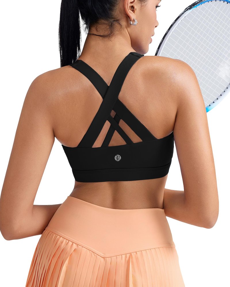 RUNNING GIRL Sports Bra for Women, Criss-Cross Back Padded Strappy Sports Bras Medium Support Yoga Bra with Removable Cups (2353D-Black,M)