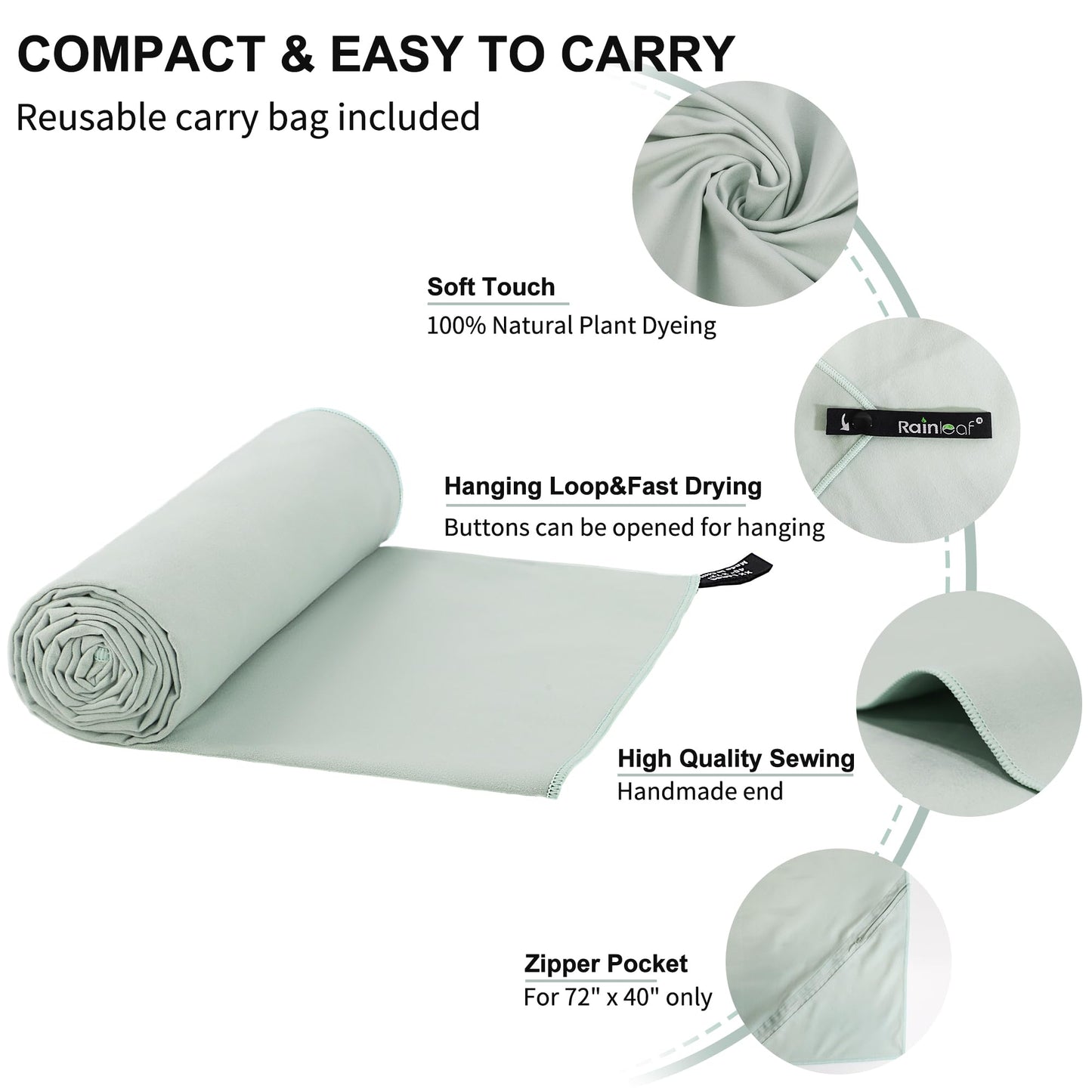 Rainleaf Microfiber Towel Perfect Travel & Gym & Camping Towel. Quick Dry - Super Absorbent - Ultra Compact - Lightweight. Suitable for Trip, Beach, Shower, Backpacking, Pool