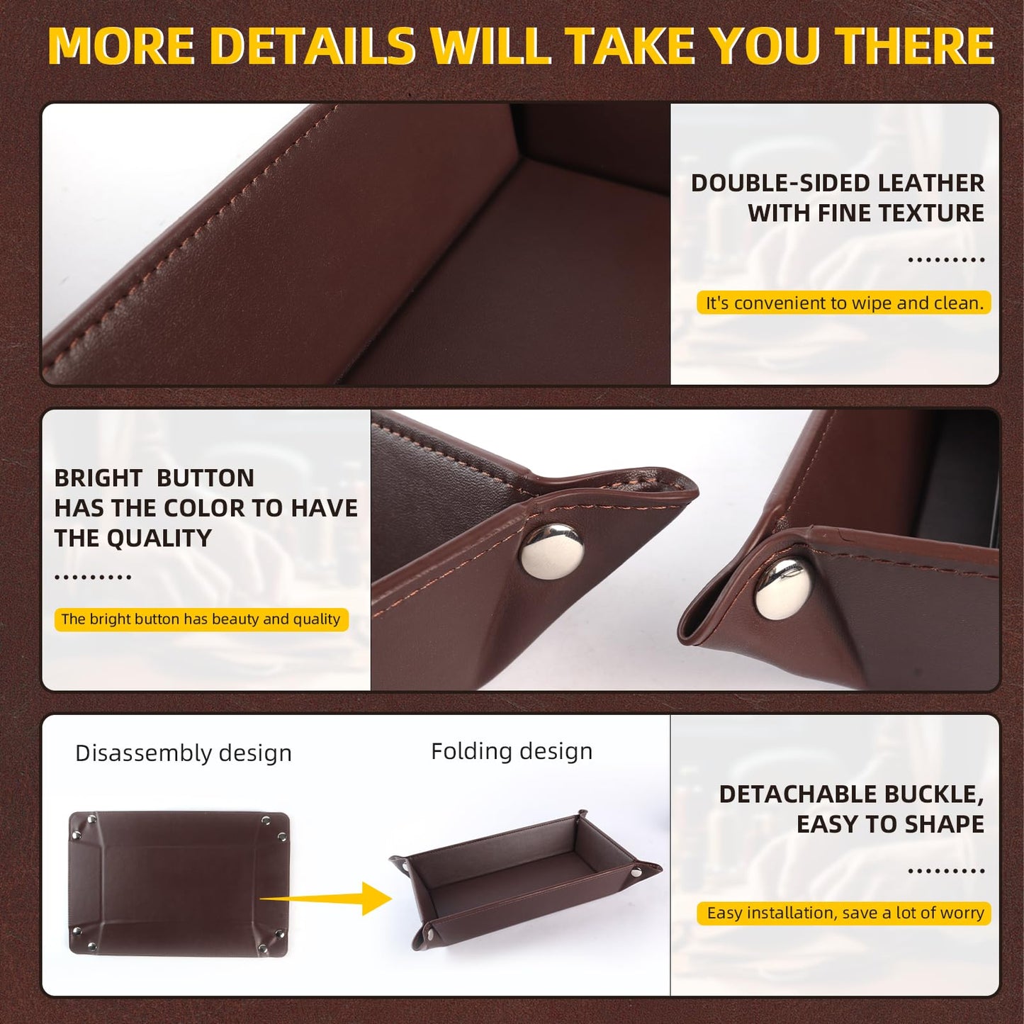 ABCHCHS Valet Tray for Men Women 2 Pack - PU Leather Travel Catchall Tray Organizer - Desk Bedside Nightstand Storage Box for Jewelry Key Phone Remote Controller Wallet Watch Glasses -Rectangle