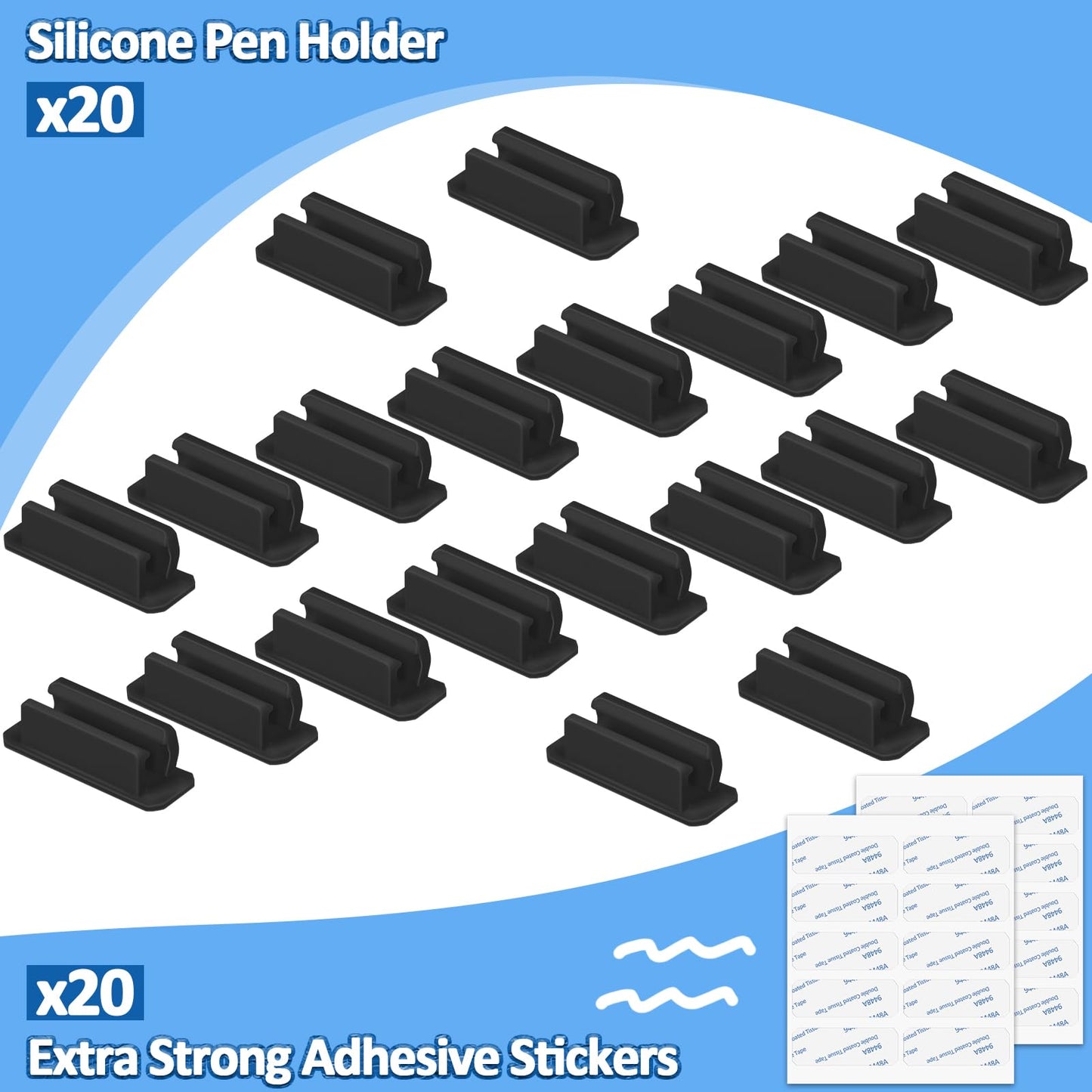 BOBOKA 20Pcs Pencil Holder for Desk, Adhesive Pen Holder for Classroom Clipboard Attachment, Silicone Pencil Holder & Marker Holder for School Office Desk Accessories, Teacher Supplies
