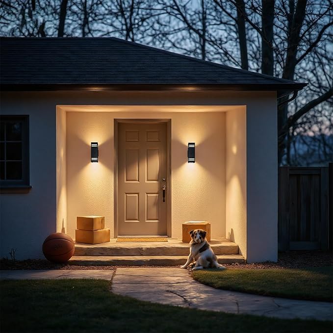 Motion Sensor Outdoor Wall Lights, Dusk to Dawn Porch & Patio Sconce with E26 Dimmable LED Bulbs, Black Aluminum Up & Down Exterior Lights for Garage, Garden, Front Door, ETL Listed