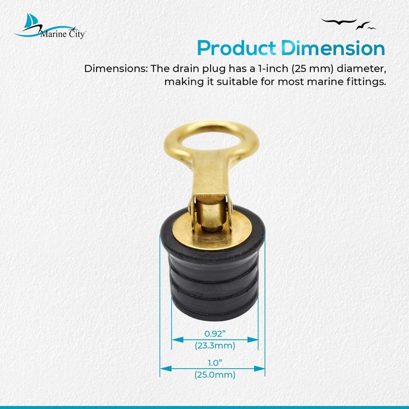 MARINE CITY Brass Snap Handle Drain Plug, Durable & Strong, Easy to Use, Sturdy with Fine Finish, Innovative Design for Boats, Yachts, Kayaks & Marine Use