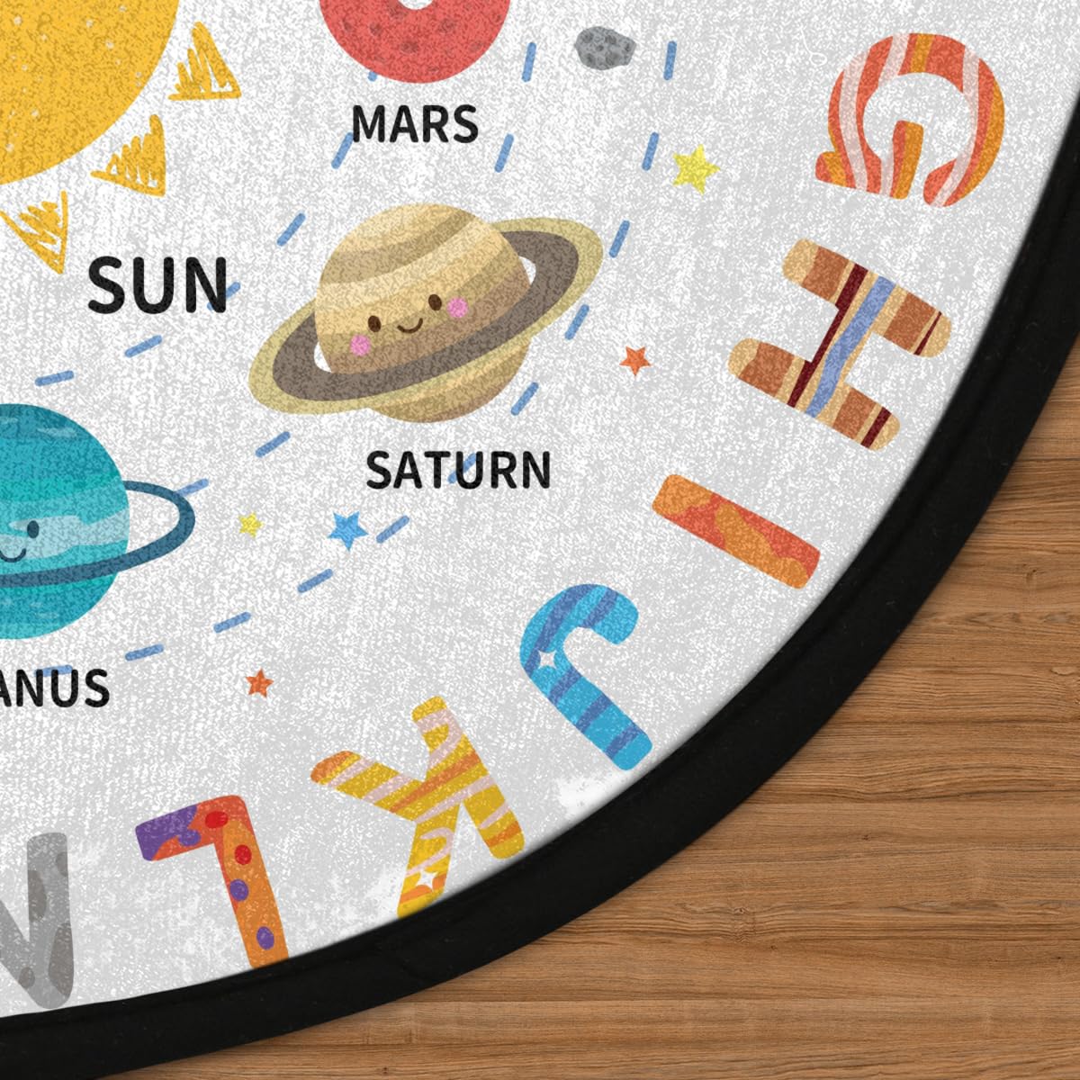 Funky Qiu Round Kids Rug,3 Ft ABC Letter Educational Playroom Rug,Non-Slip Solar System Alphabet Kid Play mat for Classroom Playroom Bedroom Kids Room Decor