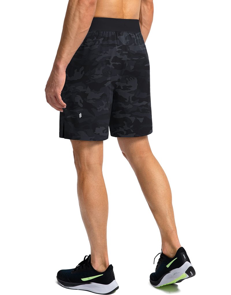 Soothfeel Men's Running Shorts with Zipper Pockets 7 Inch Lightweight Quick Dry Gym Athletic Workout Shorts for Men (Grey Camo, M)