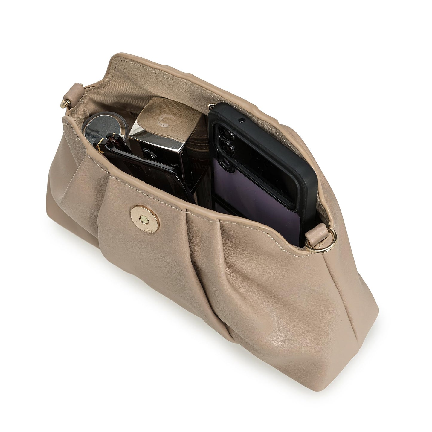 IXEBELLA PU Clutch Handbag for Women Evening Bag Formal Dressy Purse with Pearl Strap (Taupe)
