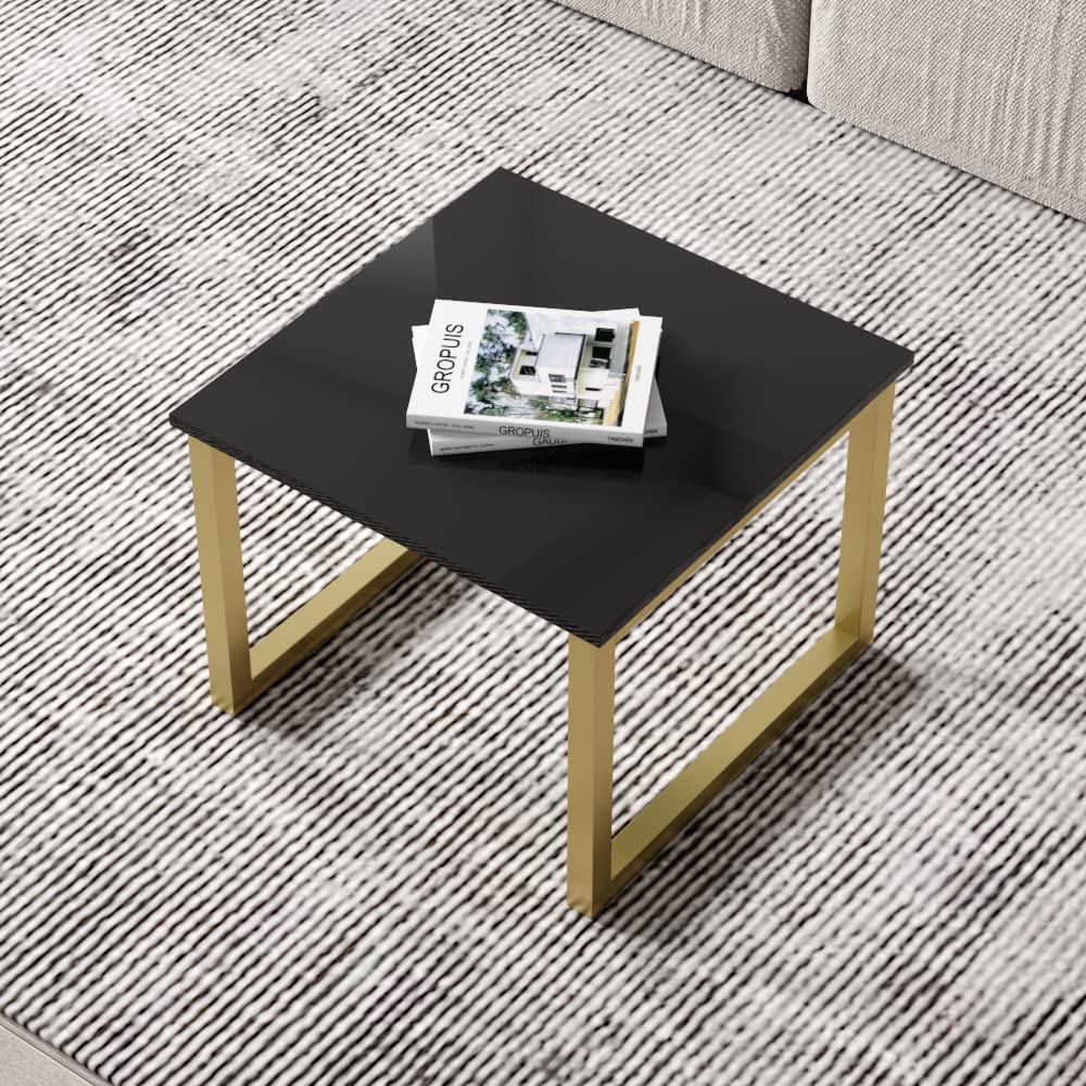 Meble Furniture Mawa Coffee Table 24" — Modern Rectangular Design — High Gloss Finish, 24 x 16 x 16 inches — Black/Gold