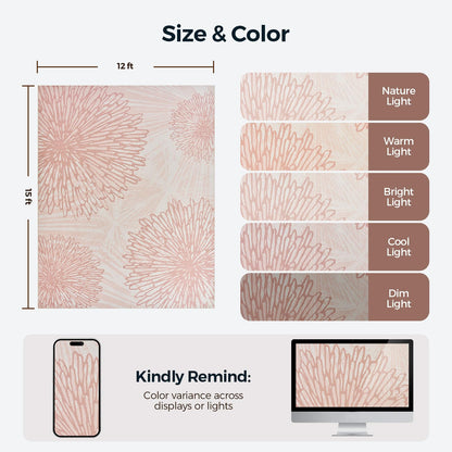 Pink Rugs for Bedroom Girls: 12x15 Modern Large Washable Soft Cute Boho Floral Pattern Area Rug Neutral Indoor Floor Non-Slip Carpet for Living Room Dining Nursery Kids Playroom Baby Room House Decor