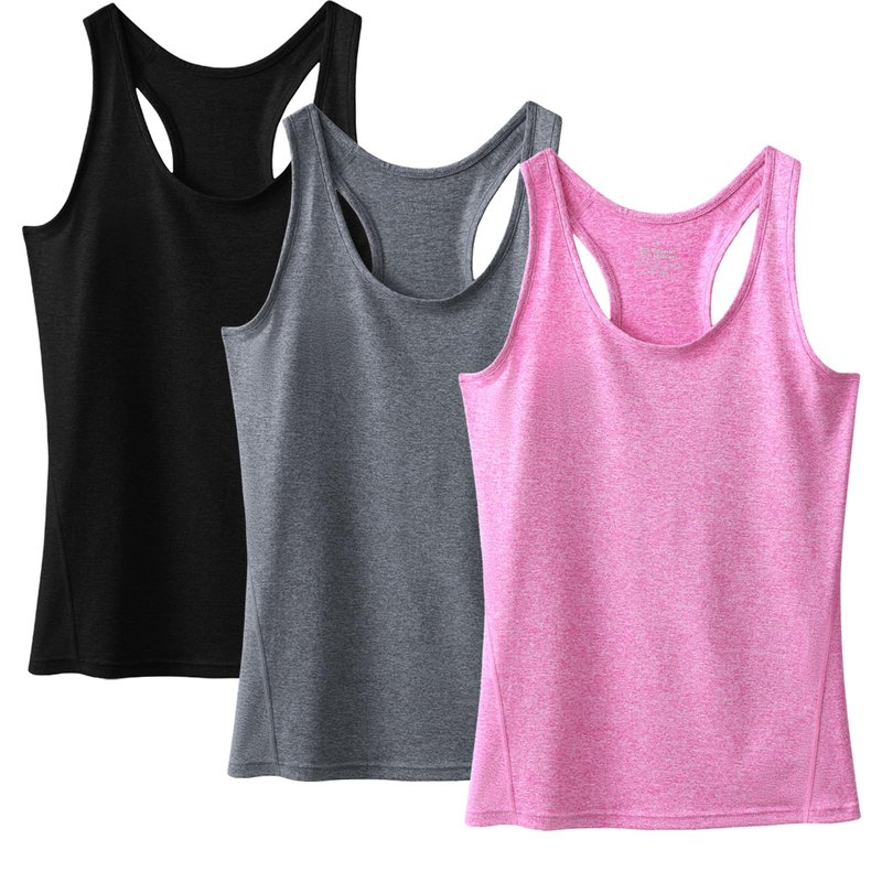 Workout Tank Tops for Women 3Pack Athletic Racerback Sports Compression Sleeveless Dry Fit Shirts (Black,Dark Gray,Pink,XX-Large)
