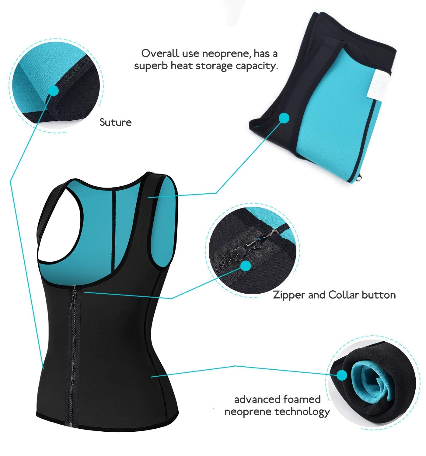 DoLoveY Women Neoprene Sauna Vest Waist Trainer Hot Sweat Slim Corset Body Shaper with Zipper Workout Tank Top
