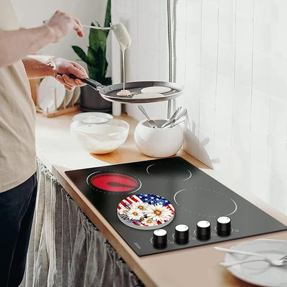 Tucocoo Flowers Electric Stove Burner Covers，4 Pcs American Flag Flowers Round Stove Burner Covers，8 Inches and 10 Inches，Gas Stove Burner Cover,Metal Cooktop Decorative，Home Decor,Kitchen Decor