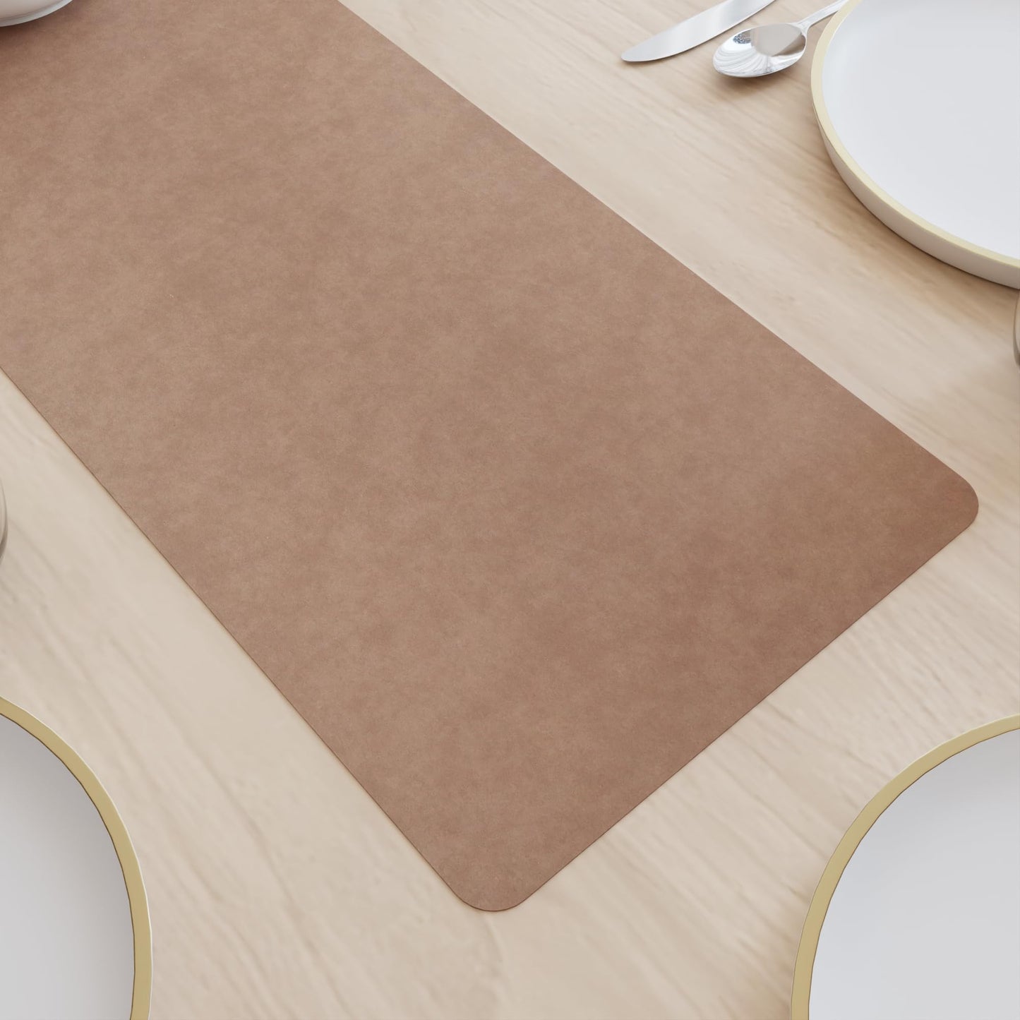 Encasa XO Dual Sided Leather Taupe Table Runner with Suede Top | Heat & Water Resistant, Non-Slip, Wipeable & Durable Dining & Kitchen Table Decor | 12"x33"